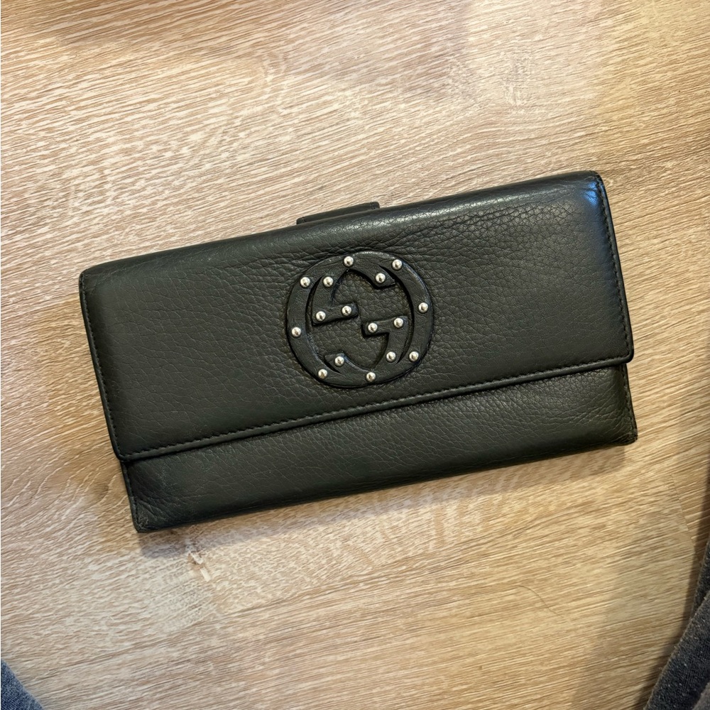 Gucci Soho Studded Continental Long Black Leather Wallet
